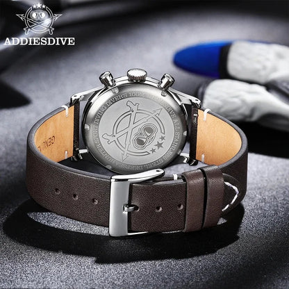 Herren-Chronograph mit Lederarmband und VK64-Werk