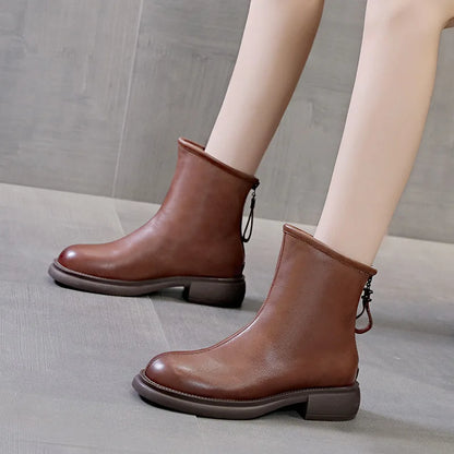 Braune Damen-Ankleboots aus Leder mit Schnürdetail und Blockabsatz