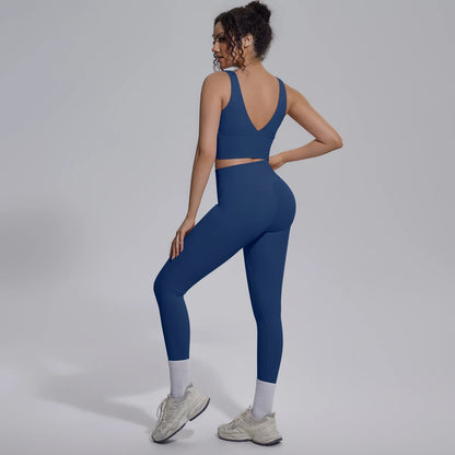 Damen-Workout-Set in Blau: Sport-BH mit Mittelsteg und Leggings