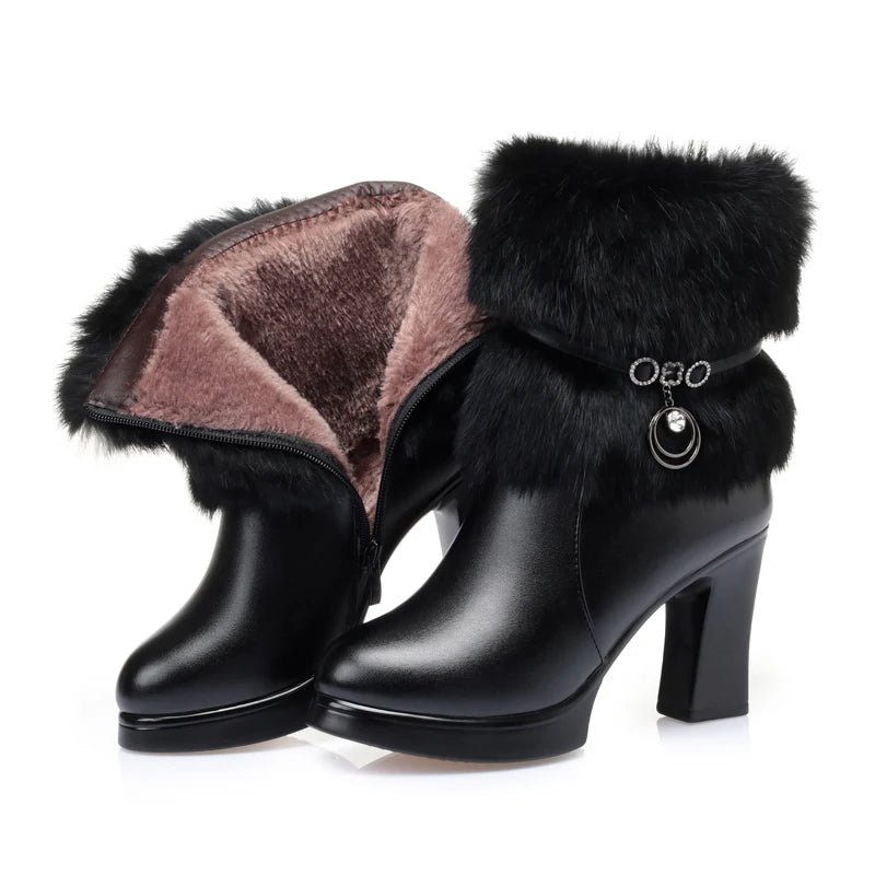 AIYUQI Women Winter Boots 2025 New Round Toe Fashion Women's Fashion Boots Natural Wool Lining Rabbit Fur Women Ankle Boots