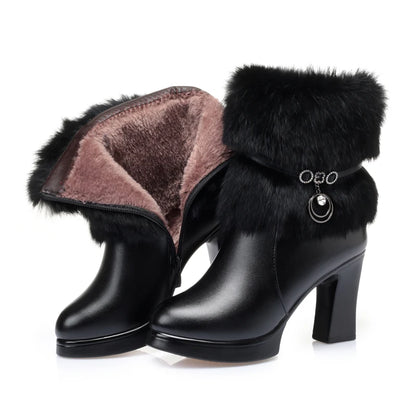 AIYUQI Women Winter Boots 2025 New Round Toe Fashion Women's Fashion Boots Natural Wool Lining Rabbit Fur Women Ankle Boots