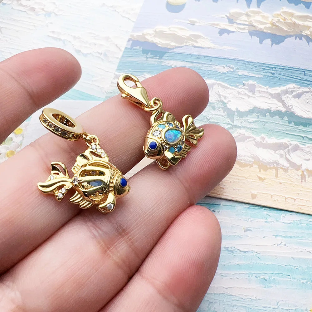 Damen-Charm bunte Fische vergoldet Sommer aus Sterlingsilber