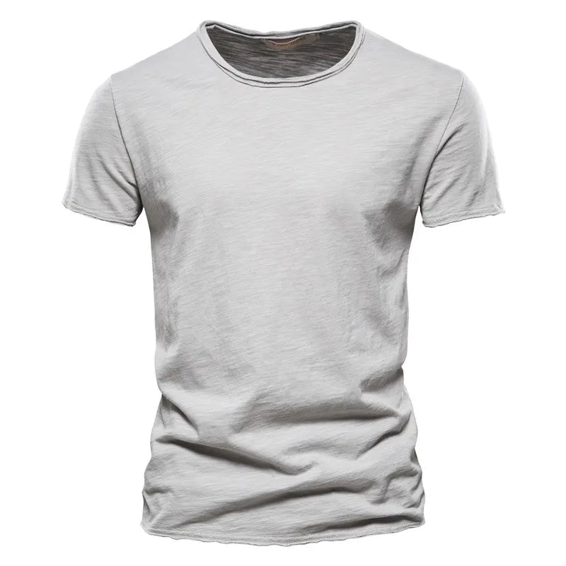 Herren-T-Shirt mit V-Ausschnitt, kurzarm, einfarbig hellgrau, schmaler Schnitt