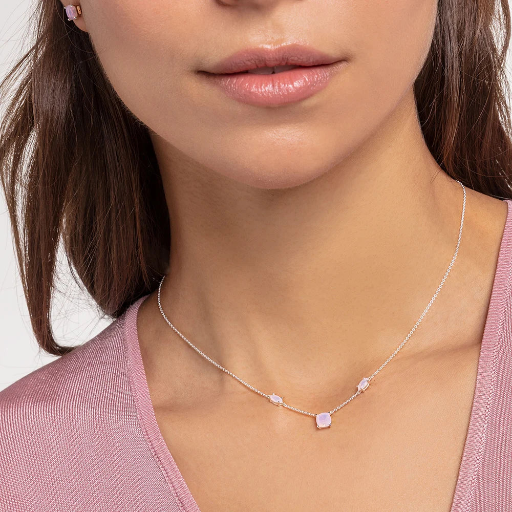 Damen-Schmuckset Halskette Ohrringe rosa Stein romantisch aus Sterlingsilber