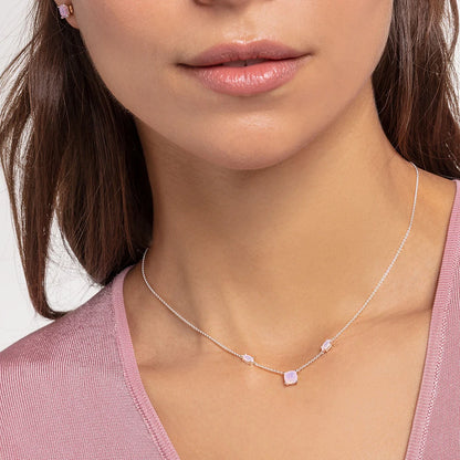 Damen-Schmuckset Halskette Ohrringe rosa Stein romantisch aus Sterlingsilber