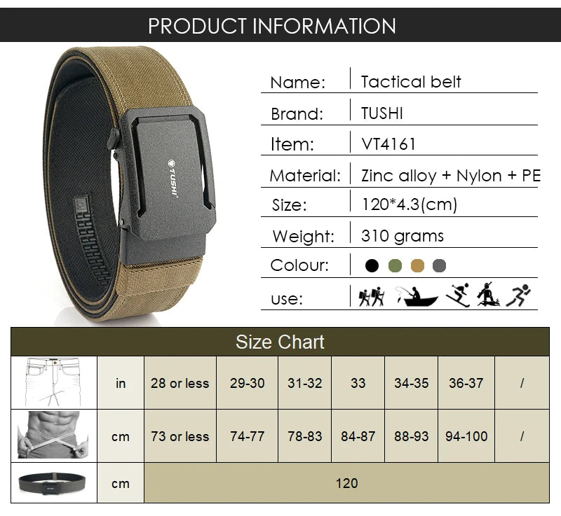 Herren-Taktischer Gürtel aus Nylon mit Automatischer Schnalle, 4,3 cm Breit, 120 cm Länge