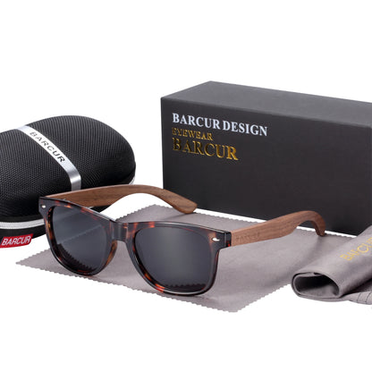 Sonnenbrille Holz Walnuss schwarz polarisiert UV400 Original-Etui Herren