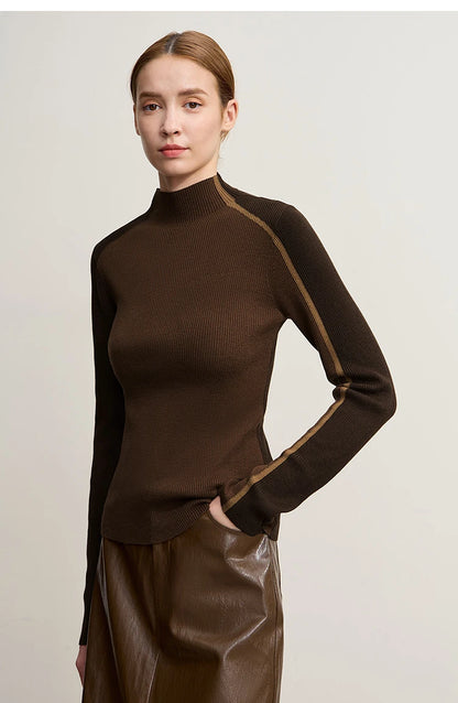Damen-Halbrollkragen-Pullover Slim asymmetrisch Kontrast Winter