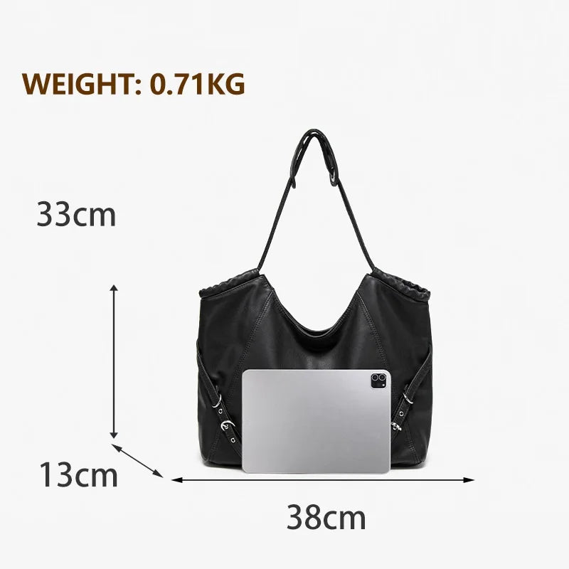 Damen-Schultertasche aus weichem PU mit verstellbaren Schnallenriemen und großem Fassungsvermögen dunkelgrau