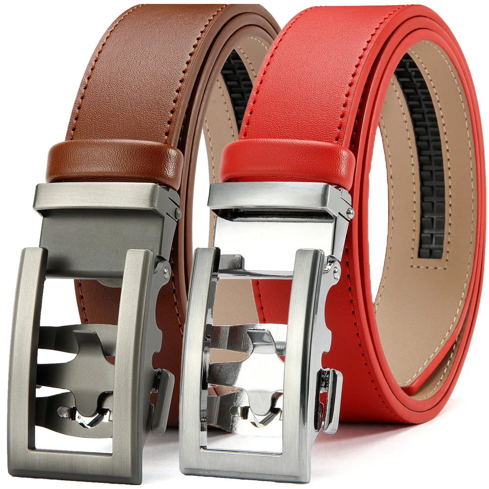 Herren Echtleder-Gürtel Hohles Muster Automatik-Schnalle Unisex 3,5 cm