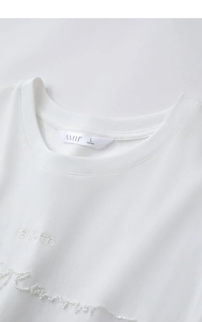 Damen T-Shirts im Minimalismus-Stil mit Kurzarm und Buchstaben-Stickerei
