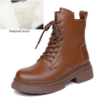 Damen Stiefeletten aus echtem Leder im Retro-Stil mit quadratischem Absatz
