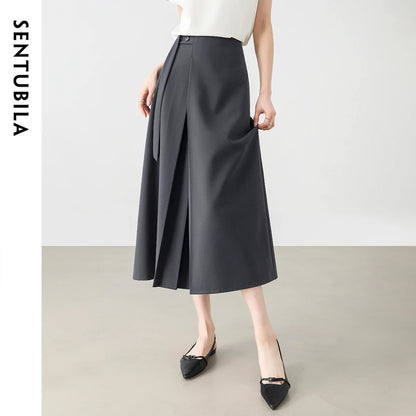 Damen Midi Rock aus Chiffon mit solidem Patchwork und Schlitzdesign