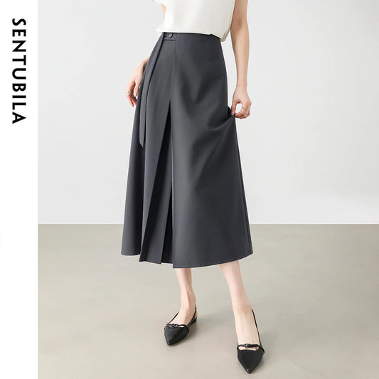 Frauen Midi Rock aus Chiffon mit solidem Patchwork und Schlitzdetails