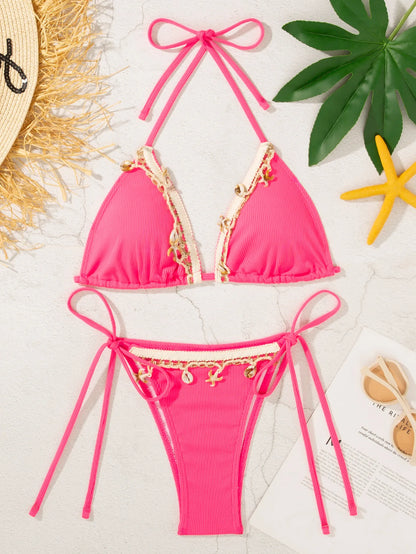 Gestreifter Push-up-Bikini für Damen – Sexy Badeanzug im brasilianischen Stil für Strand und Pool