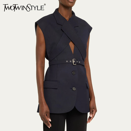 Elegantes ärmelloses Minikleid mit Rundhalsausschnitt und Pailletten-Patchwork für Damen – figurbetont und mit Schleifendetail.