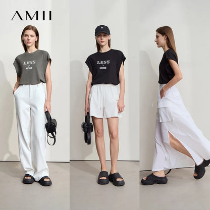 Damen Casual T-Shirt aus loser Seide mit Stickerei und Rundhalsausschnitt