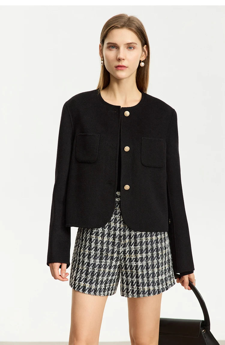 Damen Shorts im Retro-Stil mit kariertem Patchwork und Taschen