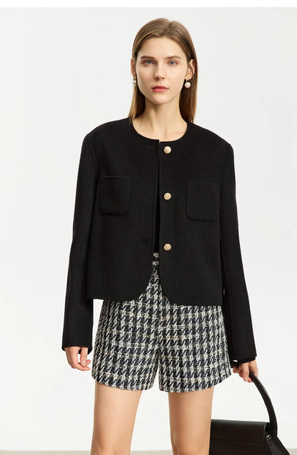 Damen Shorts im Retro-Stil mit kariertem Patchwork und Taschen