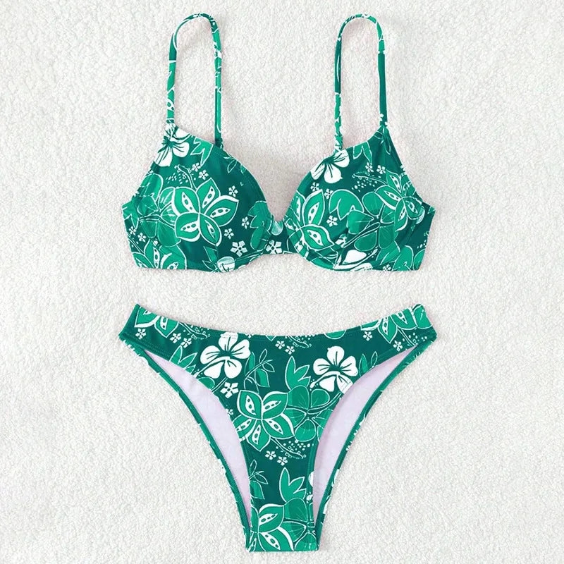 Sexy Bikini-Set mit Push-up-Effekt – Solides Badeoutfit für Damen am Strand oder Pool