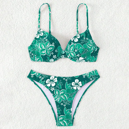 Sexy Bikini-Set mit Push-up-Effekt – Solides Badeoutfit für Damen am Strand oder Pool