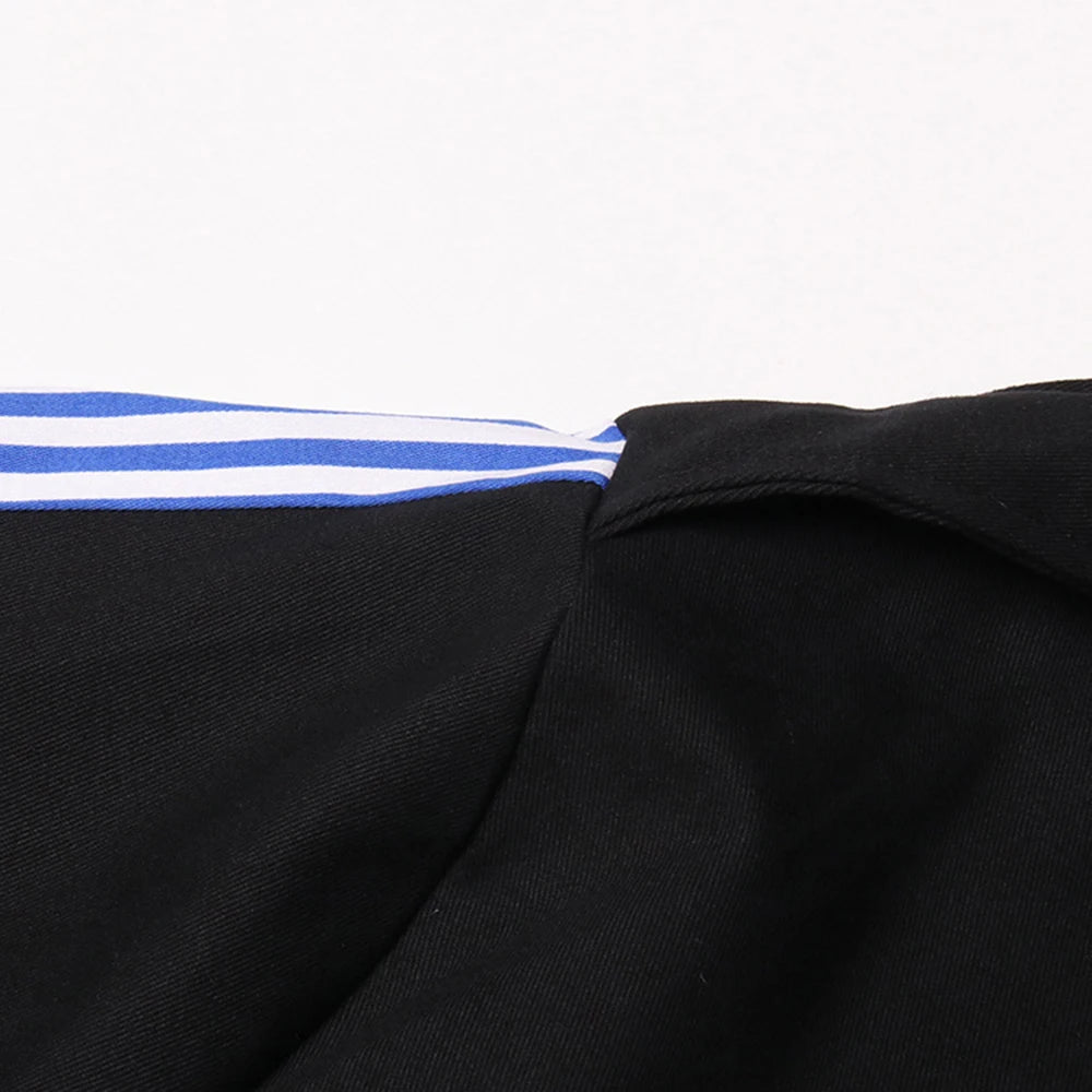 Colorblock-Denim-Blazer für Damen mit Notch-Kragen und Kettendetail – Langarm-Patchwork-Design für einen schicken Look