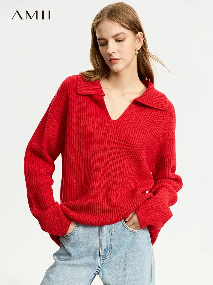 Damen V-Ausschnitt Pullover Acryl French Lazy Style lang Winter