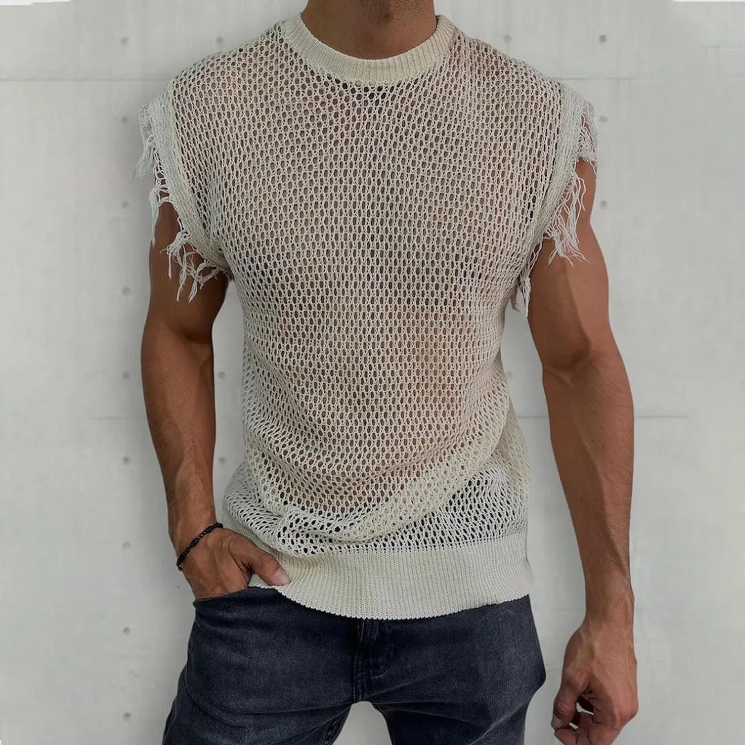 Ärmelloses Herren-Sportshirt mit gekämmter Textur – elastisches, schnelltrocknendes Fitness- und Freizeit-Top für den Sommer