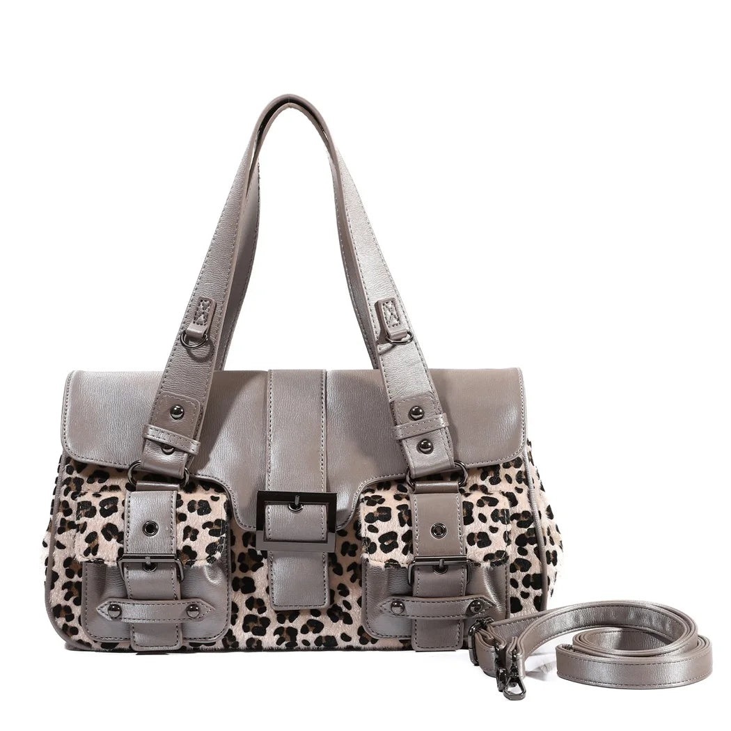 Damen-Umhängetasche aus Kunstleder Leoparddruck Bronze Crossbody-Tasche mit großem Fassungsvermögen