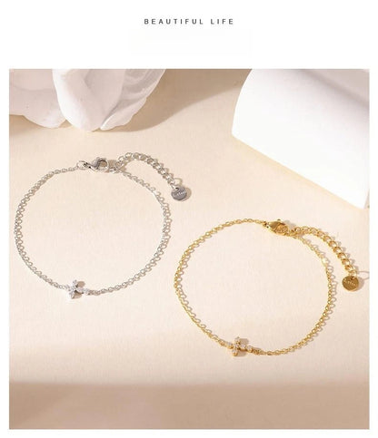 OBEAR 18K vergoldetes Edelstahl-Armband mit zierlichem Kreuz, Micro-Pavé-Armband mit kubischen Zirkonia, minimalistischer Schmuck, Geschenk für Frauen