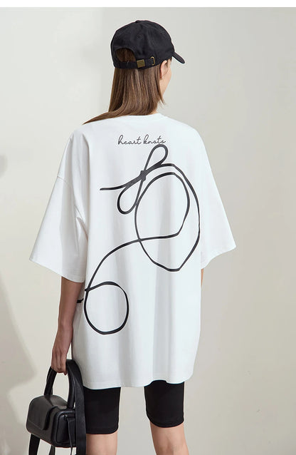 Damen T-Shirt aus ultraloch Stretch-Baumwolle mit Buchstaben-Bowknot-Aufdruck