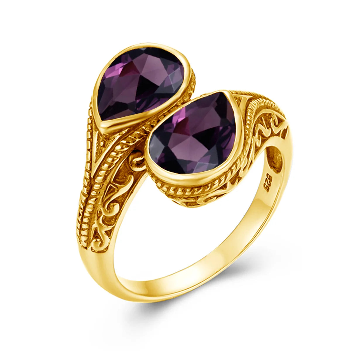 Damen-Ring tropfenförmiger Smaragd in Silber mit goldfarbener Beschichtung Ideal Als Hochzeits- oder Festgeschenk