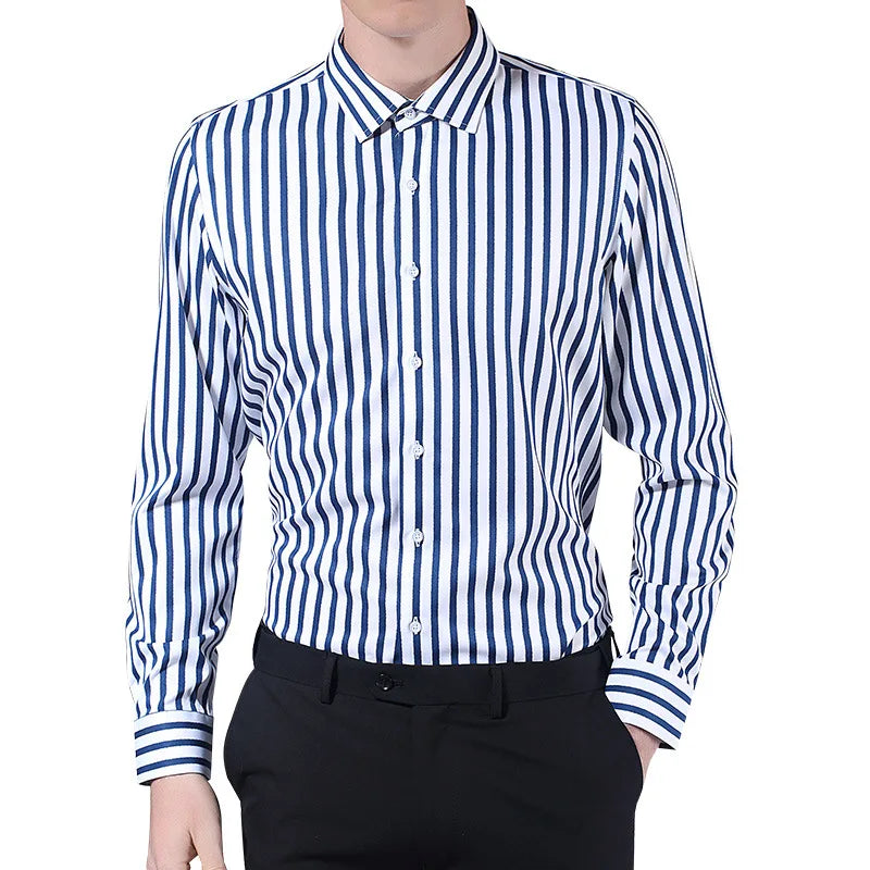 Langarm-Hemd für Herren in Weiß – formell und lässig, koreanischer Stil mit Tasche, ideal für Business und Freizeit.
