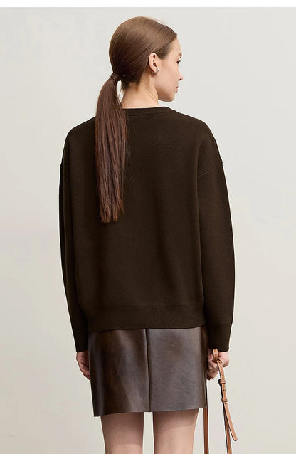 Damen-Rundhalspullover Tier-Jacquard locker Langarm Winter