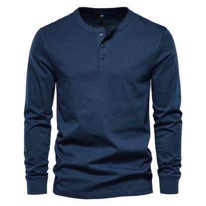 Herren Langarm T-Shirt mit Button-Down Kragen aus hochwertiger Baumwolle