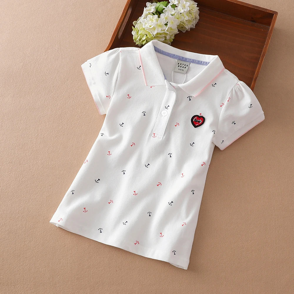Kinder Polo Shirts Sommer Kurzarm Baby Mädchen Print T Top Shirt Schule Kleidung 4T-12T Kinder baumwolle T-shirts