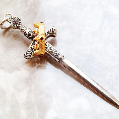 Damen-Charm-Anhänger Schwert Krone Ritter Schutz aus Sterlingsilber