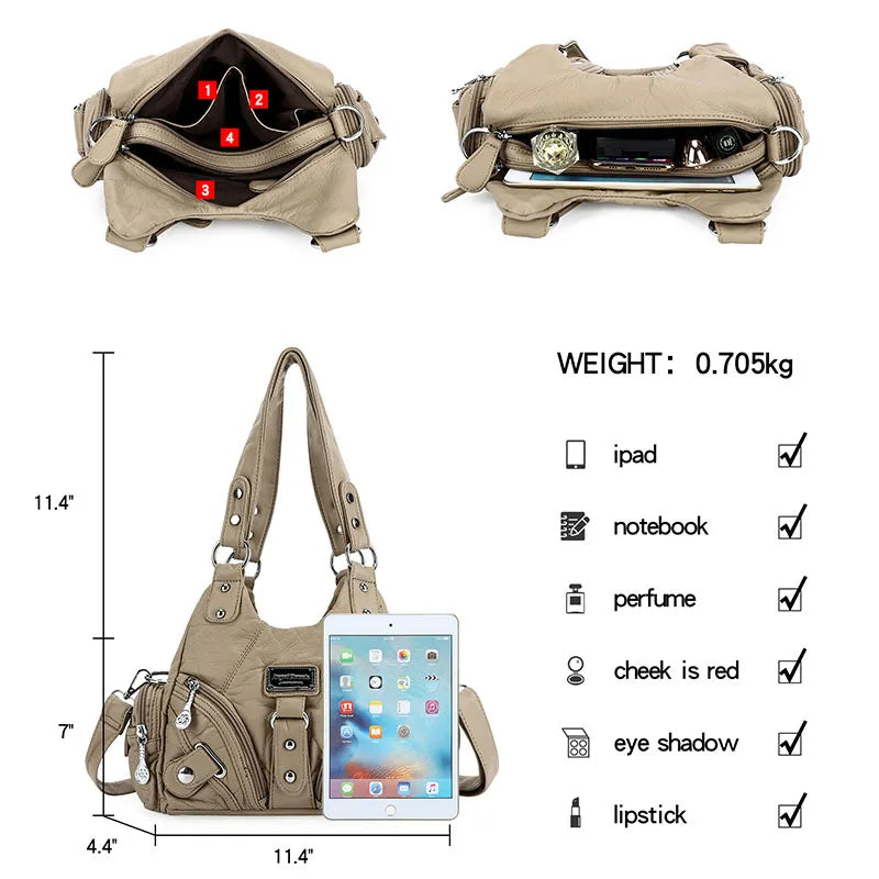 Damen-Handtasche Kleine Tote Mit Mehrfachfächern Aus Weichem Material Für Alltag Und Freizeit