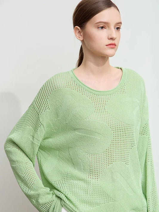 Damen-Rundhalspullover Aushöhlung Jacquard Viskose locker Frühling