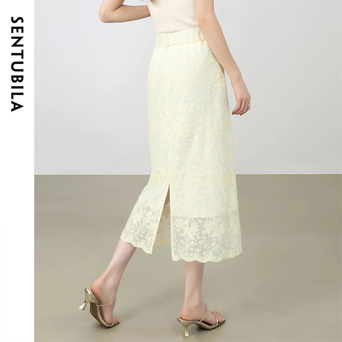 Damen Spitzenrock mit hoher Taille und elegantem Schlitz für Sommerpartys