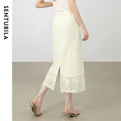 Damen Spitzenrock mit hoher Taille und elegantem Schlitz für Sommerpartys
