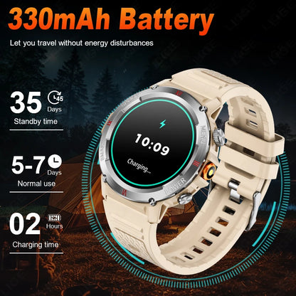 LIGE 1,46 "LED Taschenlampe Smart Uhr Männer 100 + Sport Fitness Tracker Gesundheit Monitor Bluetooth Anruf Smartwatch Für Android IOS