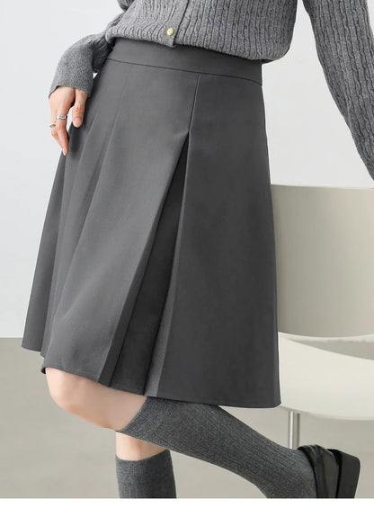 Damen Faltenrock im A-Linien Stil aus klassischem Twill Material