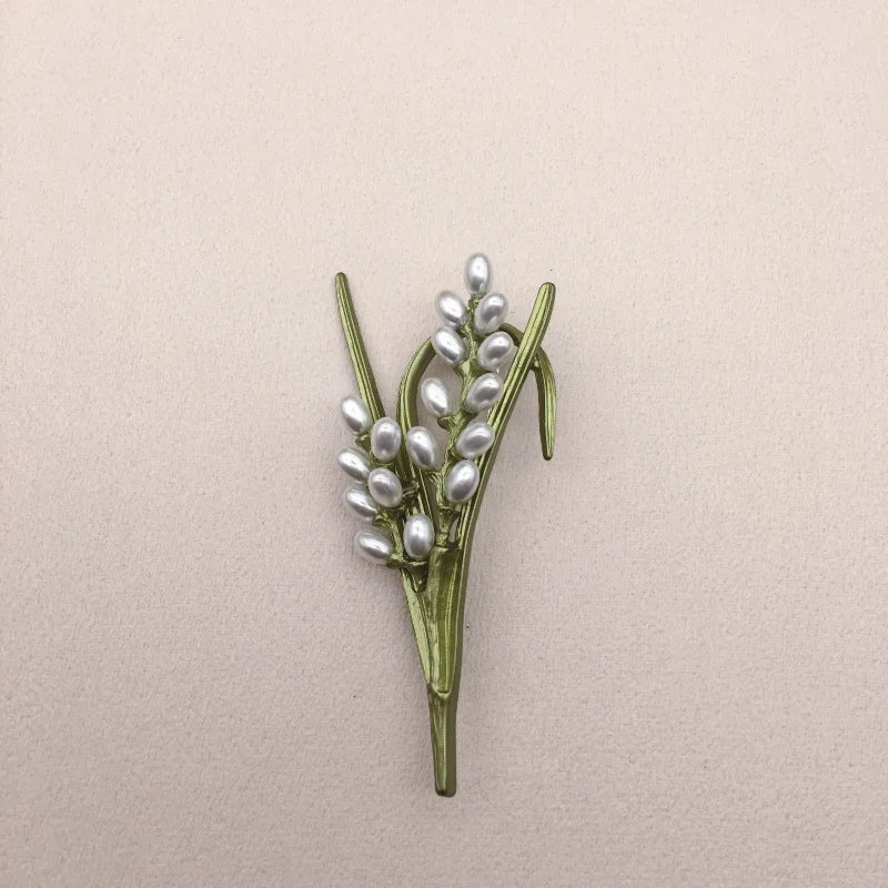 Brosche Blume Pflanze Perle Vintage Grün Pin Geschenk Schmuck Damen
