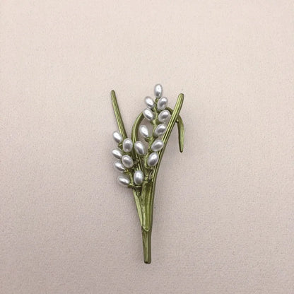 Brosche Blume Pflanze Perle Vintage Grün Pin Geschenk Schmuck Damen