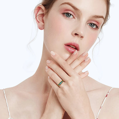 Damen-Ring aus Roségold mit Mystic Topas Regenbogen 8mm Rundschliff Verlobungsring Geschenk