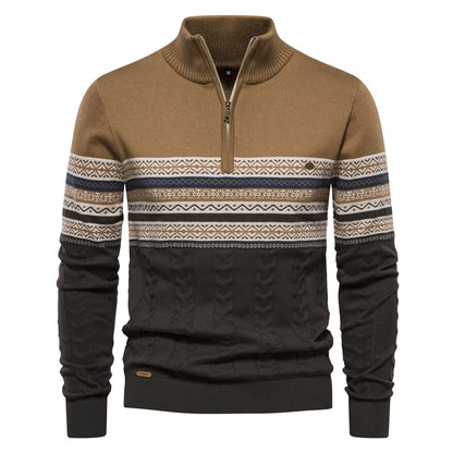 Herren Pullover aus hochwertiger Baumwolle mit Viertelreißverschluss und Stehkragen