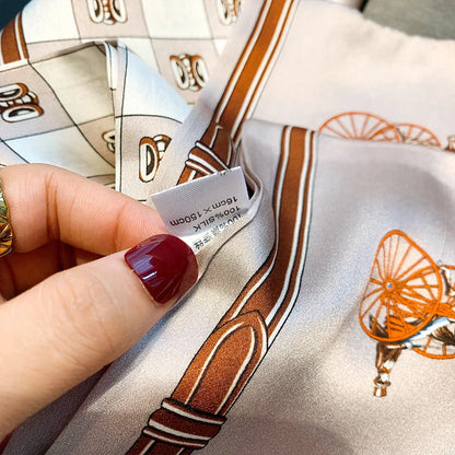 Damen Seidenschal dünn Taschenband Foulard Haarband Stirnband bedruckt C