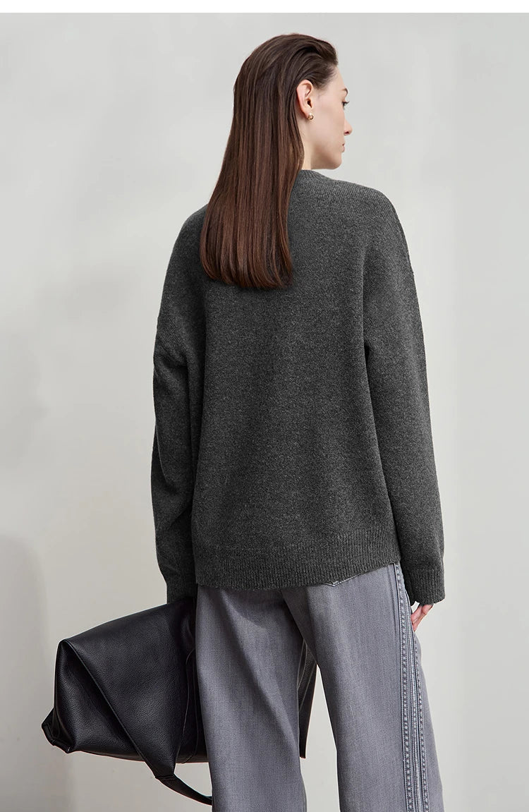 Damen V-Ausschnitt Pullover locker Raglan Wolle-Mix Herbst-Winter