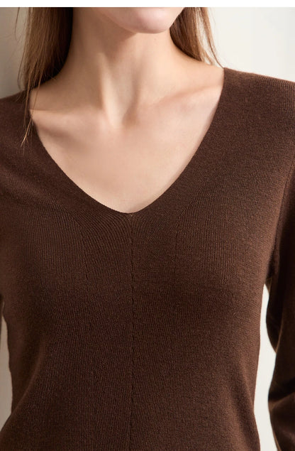 Damen V-Ausschnitt Pullover Wolle-Seide Slim Pendler Herbst